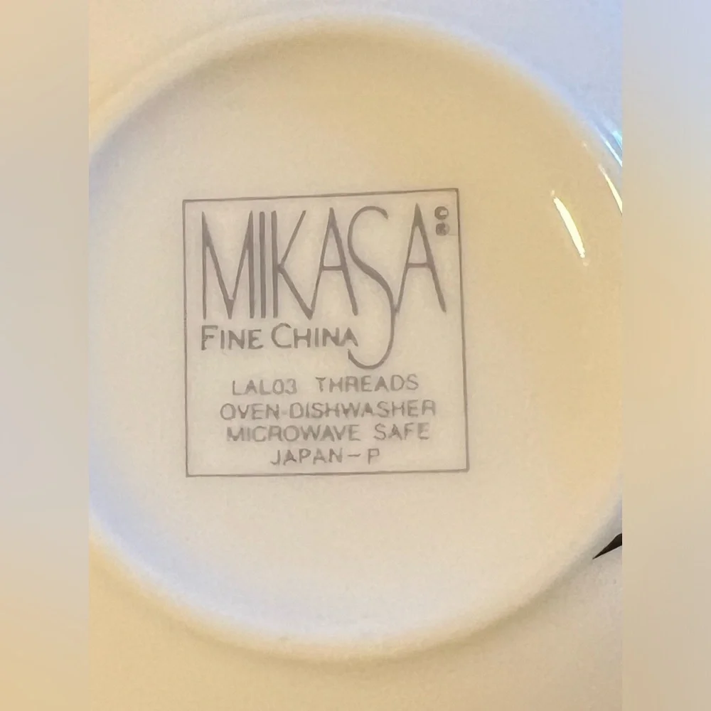 Set of FOUR Mikasa THREADS Coffee Cups, Black & Gray Lines Fine China Japan